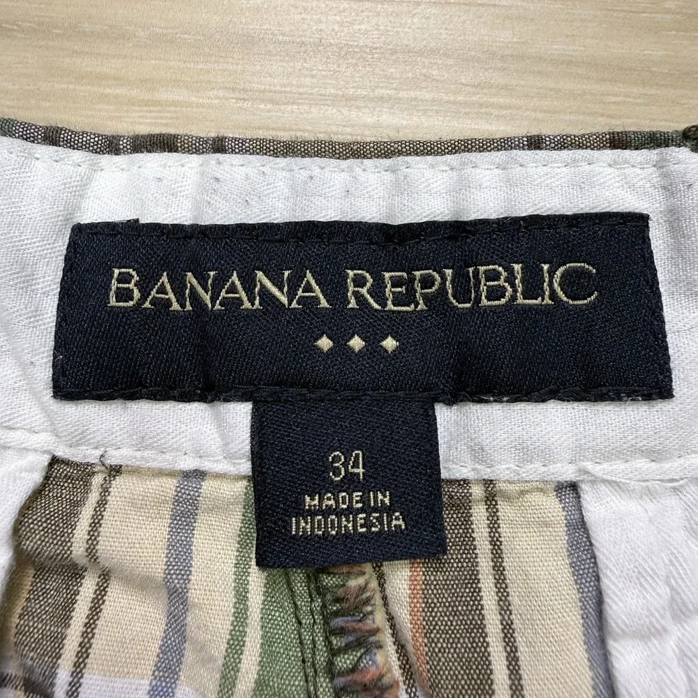 Banana Republic Plaid Chino Shorts Men Size 34 White Beige Brown Summer Casual